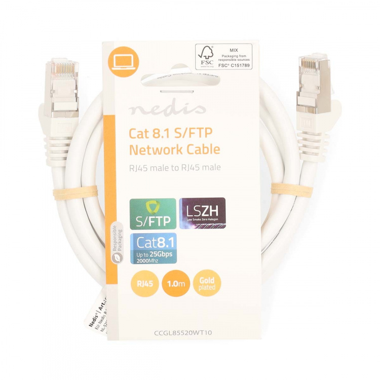 Nedis Cat 8.1 verkkokaapeli | S/FTP | RJ45 uros | RJ45 uros | 1.00 m | Pyöreä | LSZH | Valkoinen | Label Nedis Cat 8.1 verkkokaapeli | S/FTP | RJ45 uros | RJ45 uros | 1.00 m | Pyöreä | LSZH | Valkoinen | Label