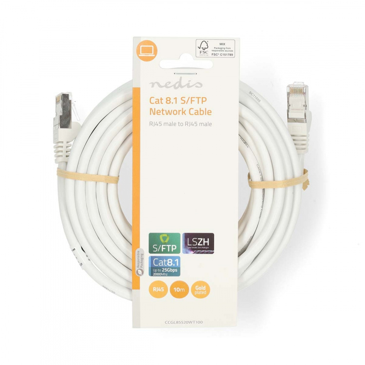 Nedis Cat 8.1 verkkokaapeli | S/FTP | RJ45 uros | RJ45 uros | 10.0 m | Pyöreä | LSZH | Valkoinen | Label