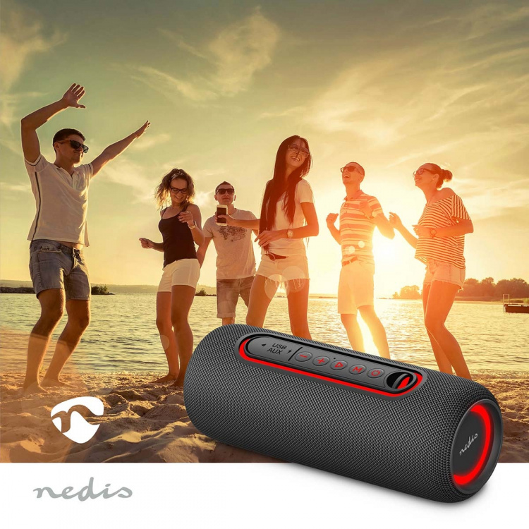 Nedis Bluetooth® Kaiutin | Akun 1 käyttöaika vakiokäyttö: 240 min | Kannettava muotoilu | 30 W | Stereo | Sisäänrakennettu mikrofoni | X5 | Linkitettävä | Musta