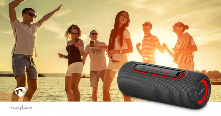 Nedis Bluetooth® Kaiutin | Akun 1 käyttöaika vakiokäyttö: 240 min | Kannettava muotoilu | 30 W | Stereo | Sisäänrakennettu mikrofoni | X5 | Linkitettävä | Musta