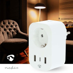 Nedis SmartLife Älypistorasia | IP21 | Virtamittari | 3680 W | Type F (CEE 7/7) / 1x USB-C™ / 2x USB | 0 - 55 °C | Android™ / IOS | Valkoinen | 1 kpl