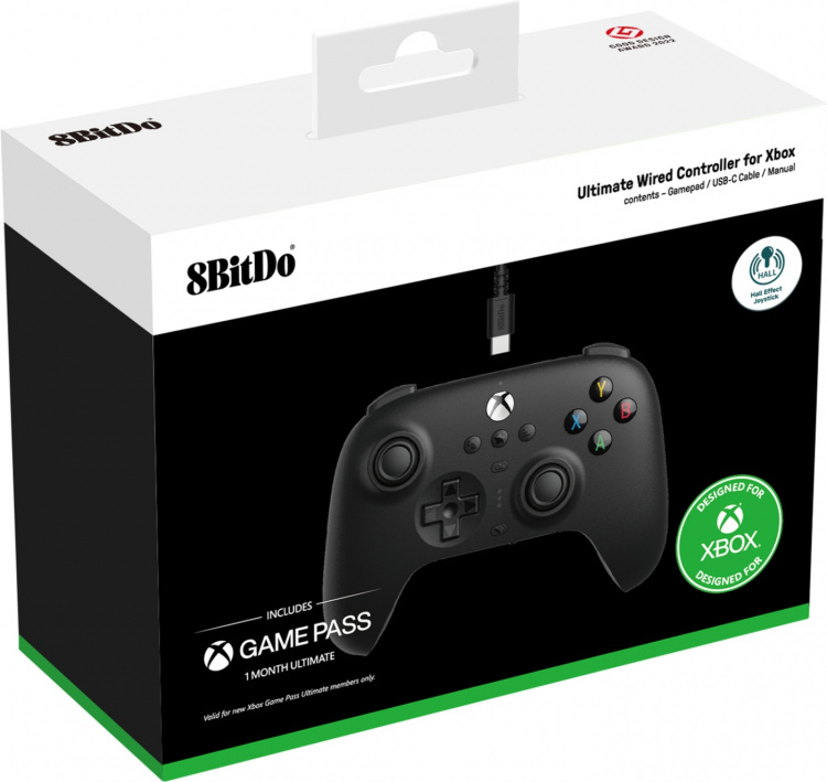 8Bitdo Ultimate Wired Controller - Hall Edition -langaton peliohjain, musta, Xbox / PC