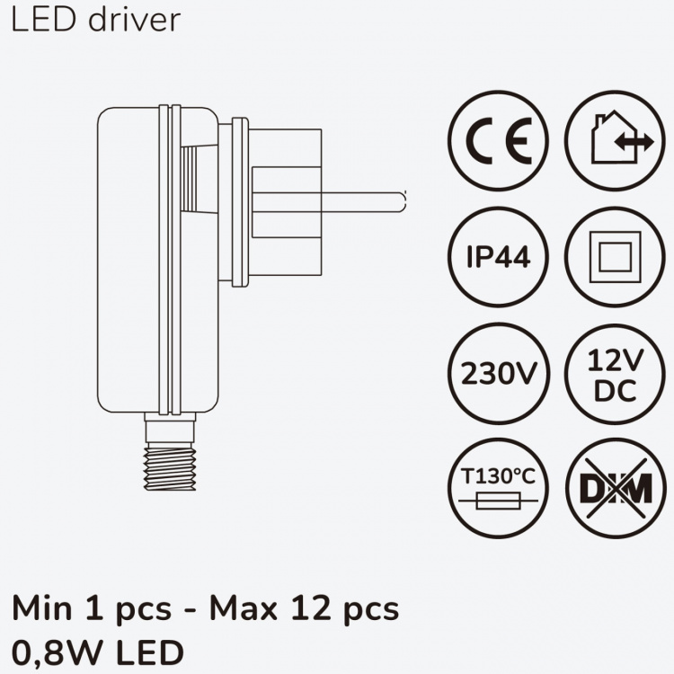 Llitt Allan Steplight kit 4-pack inkl strömadapter 12V 3000K 5lm IP67