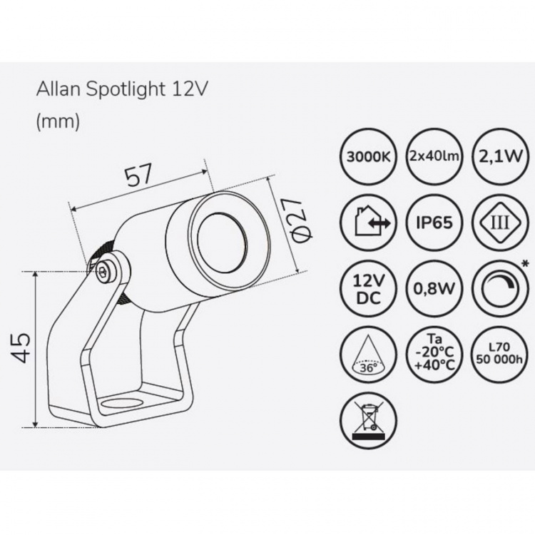 Llitt Allan Spotlight 1-pack 12V 3000K 10lm IP67 Llitt Allan Spotlight 1-pack 12V 3000K 10lm IP67