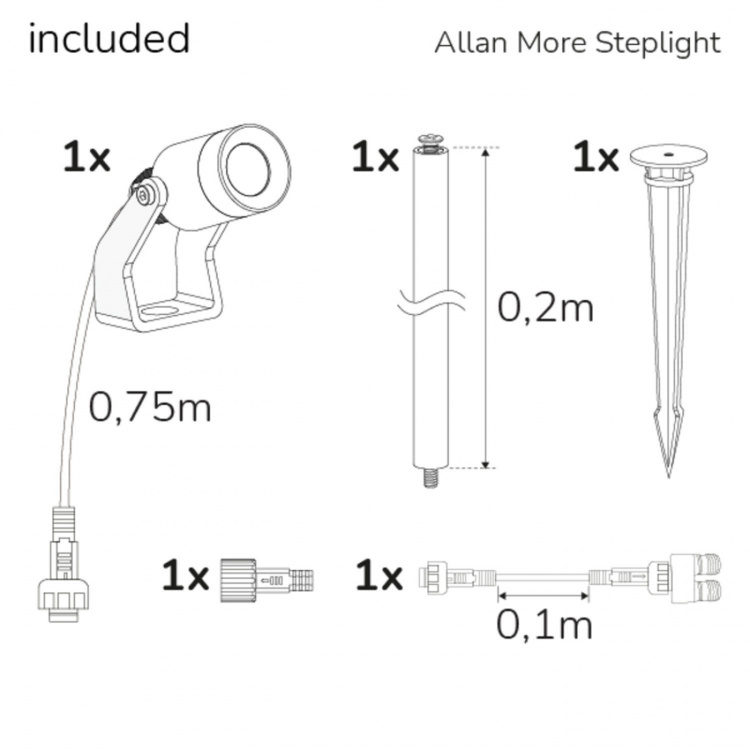 Llitt Allan More Spotlight m metallspjut 1-pack 12V 3000K 100lm IP67
