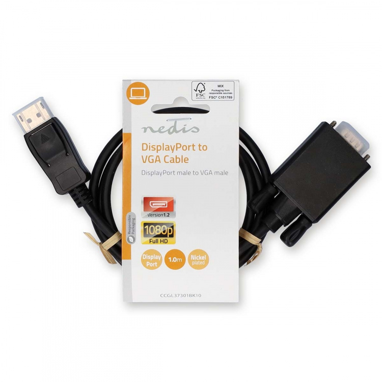 Nedis VGA-johto | DisplayPort uros | VGA Uros | Niklattu | Maksimi kuvantarkkuus: 1080p | 1.00 m | Pyöreä | PVC | Musta | Label Nedis VGA-johto | DisplayPort uros | VGA Uros | Niklattu | Maksimi kuvantarkkuus: 1080p | 1.00 m | Pyöreä | PVC | Musta | Label
