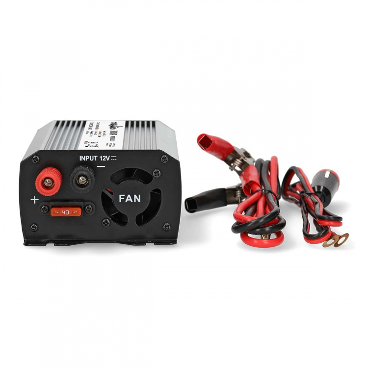 Nedis Invertteri Muunnettu Siniaalto | Tulojännite: 12 V DC | Laitteen lähtövirran liittimet: Type F (CEE 7/3) / USB-A | 230 V AC 50 Hz | 300 W | Lähtöliitännän huipputeho: 600 W | Paristokiinnikkeet + Tupakansytytin | Hopea