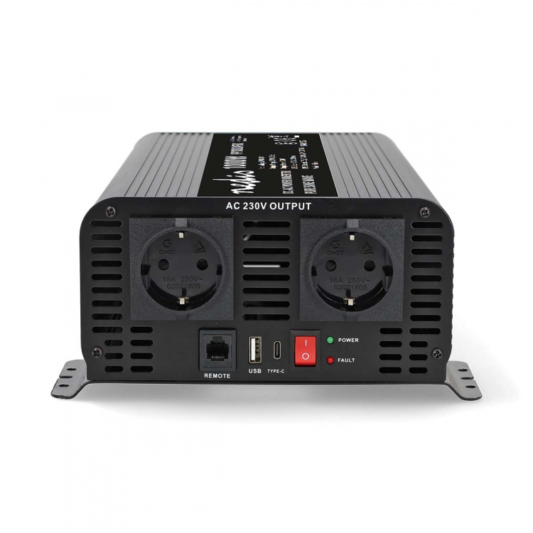 Nedis Invertteri Puhdas Siniaalto | Tulojännite: 24 V DC | Laitteen lähtövirran liittimet: Type F (CEE 7/3) / USB-A / 1x USB-C™ | 230 V AC 50 Hz | 1000 W | Lähtöliitännän huipputeho: 2000 W | Ruuviliitin | Puhdas siniaalto | Sulake | Musta Nedis Invertteri Puhdas Siniaalto | Tulojännite: 24 V DC | Laitteen lähtövirran liittimet: Type F (CEE 7/3) / USB-A / 1x USB-C™ | 230 V AC 50 Hz | 1000 W | Lähtöliitännän huipputeho: 2000 W | Ruuviliitin | Puhdas siniaalto | Sulake | Musta