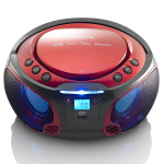 Lenco Kannettava FM-radio CD / MP3 / USB / Bluetooth-soitin® LED-valaistuksella Punainen Lenco Kannettava FM-radio CD / MP3 / USB / Bluetooth-soitin® LED-valaistuksella Punainen