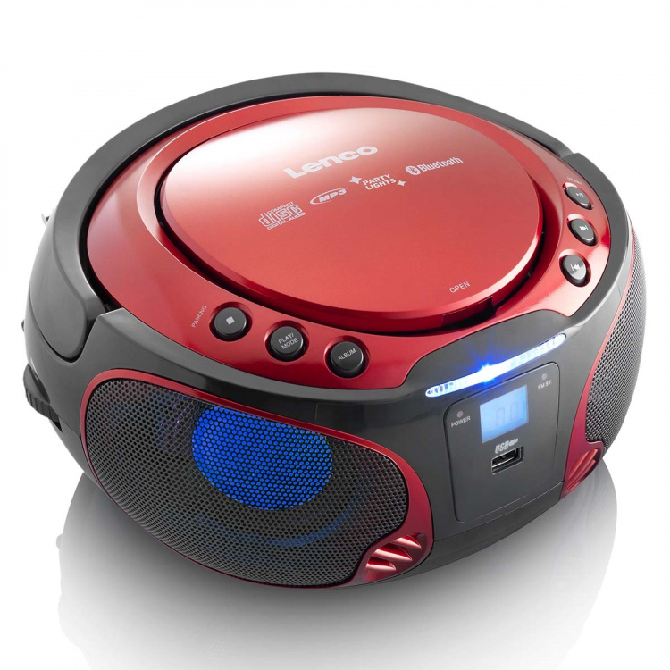 Lenco Kannettava FM-radio CD / MP3 / USB / Bluetooth-soitin® LED-valaistuksella Punainen Lenco Kannettava FM-radio CD / MP3 / USB / Bluetooth-soitin® LED-valaistuksella Punainen