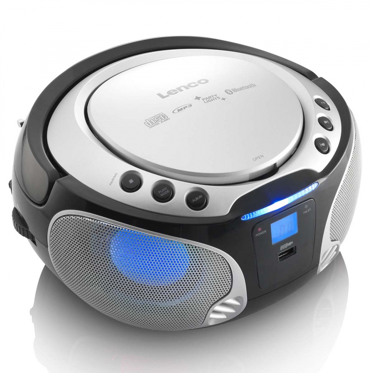 Lenco Kannettava FM-radio CD / MP3 / USB / Bluetooth-soitin® LED-valaistuksella Hopea