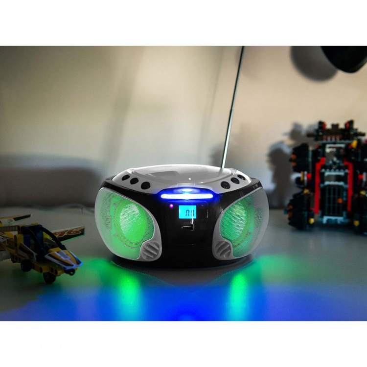 Lenco Kannettava FM-radio CD / MP3 / USB / Bluetooth-soitin® LED-valaistuksella Hopea