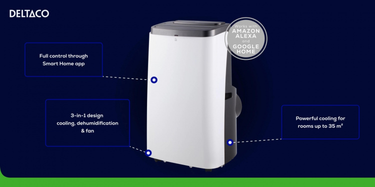 Smart Portabel AC, Kyla för rum upp till 35m², 12000BTU, Vit/Svart