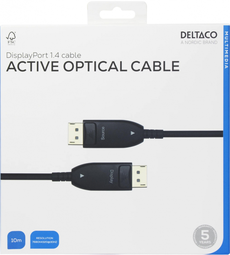 DELTACO Displayport 1.4 cable, AOC, 8K@30Hz, 10m, black