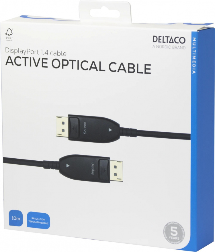 DELTACO Displayport 1.4 cable, AOC, 8K@30Hz, 10m, black