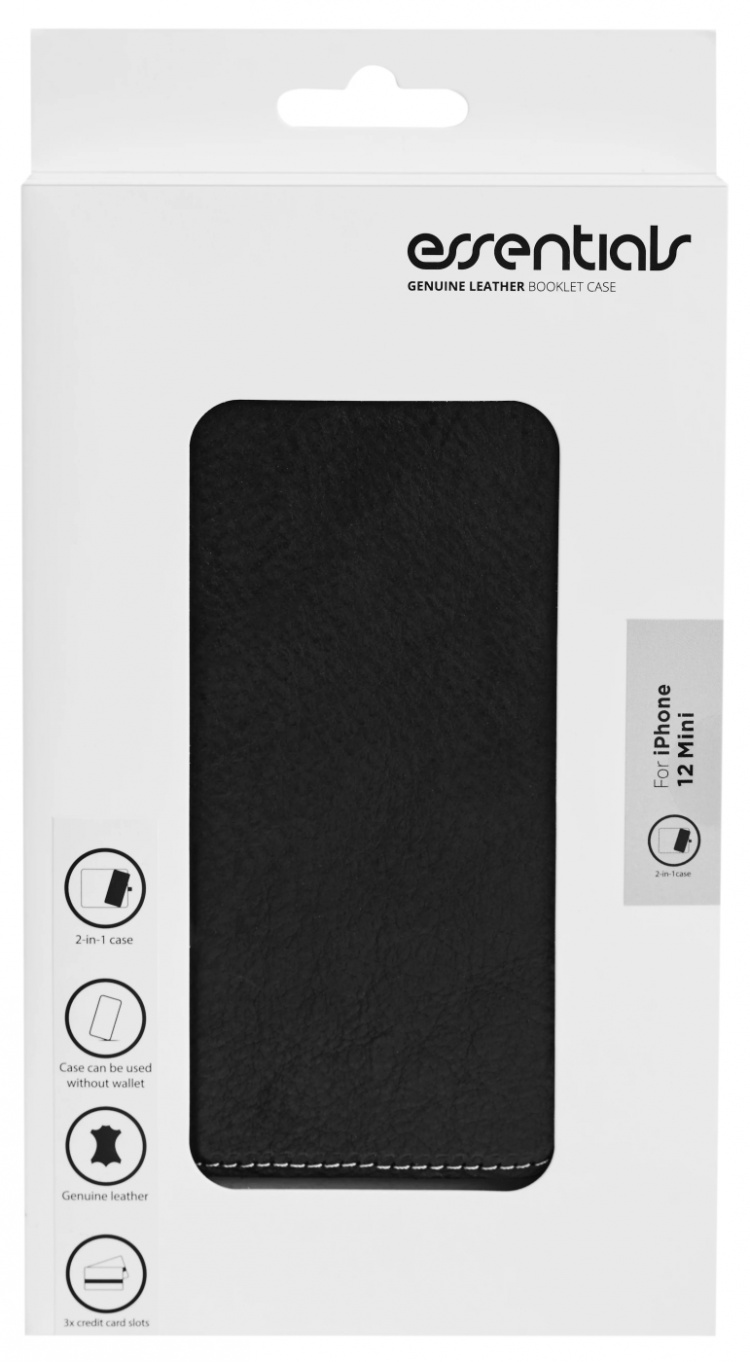 Essentials iPhone 12 mini leather wallet, detachable, Black