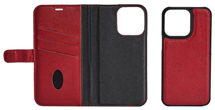 Essentials iPhone 13 Pro leather wallet, detachable, Red