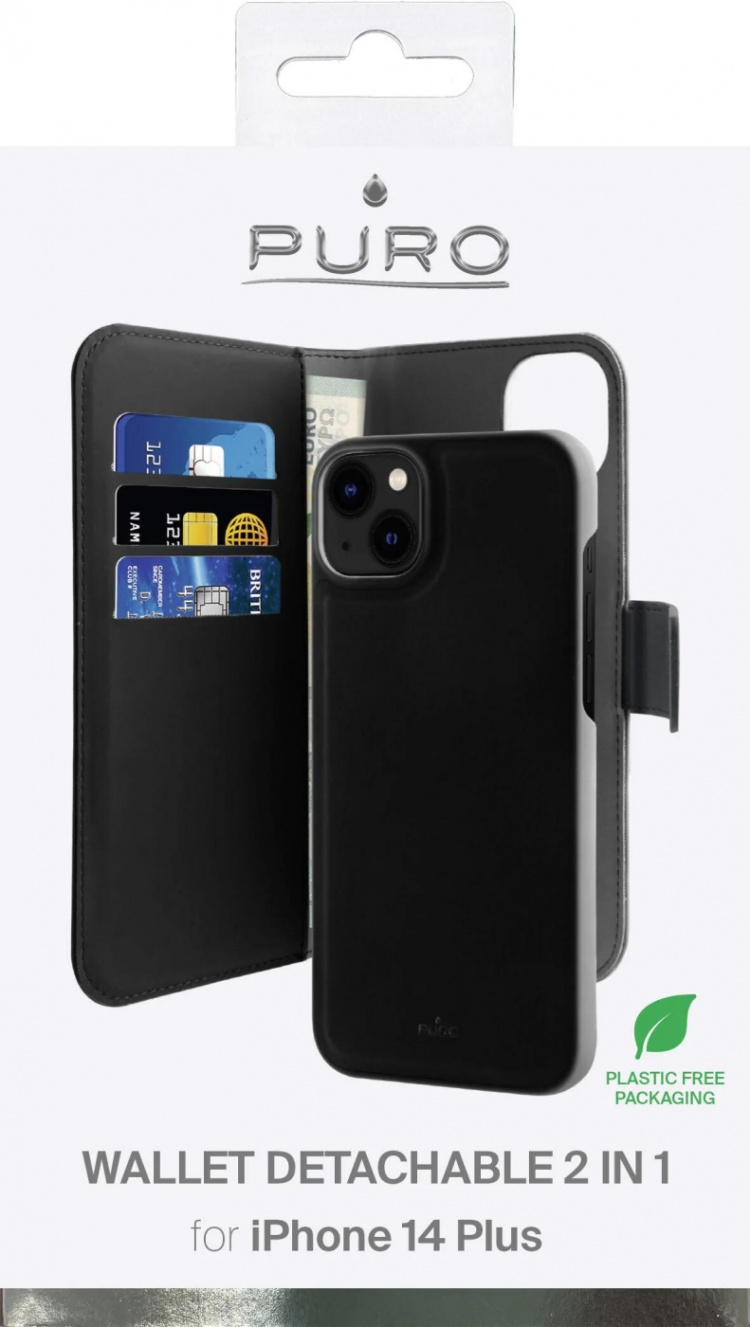 Puro iPhone 14 Plus Eco-Leather wallet, Black