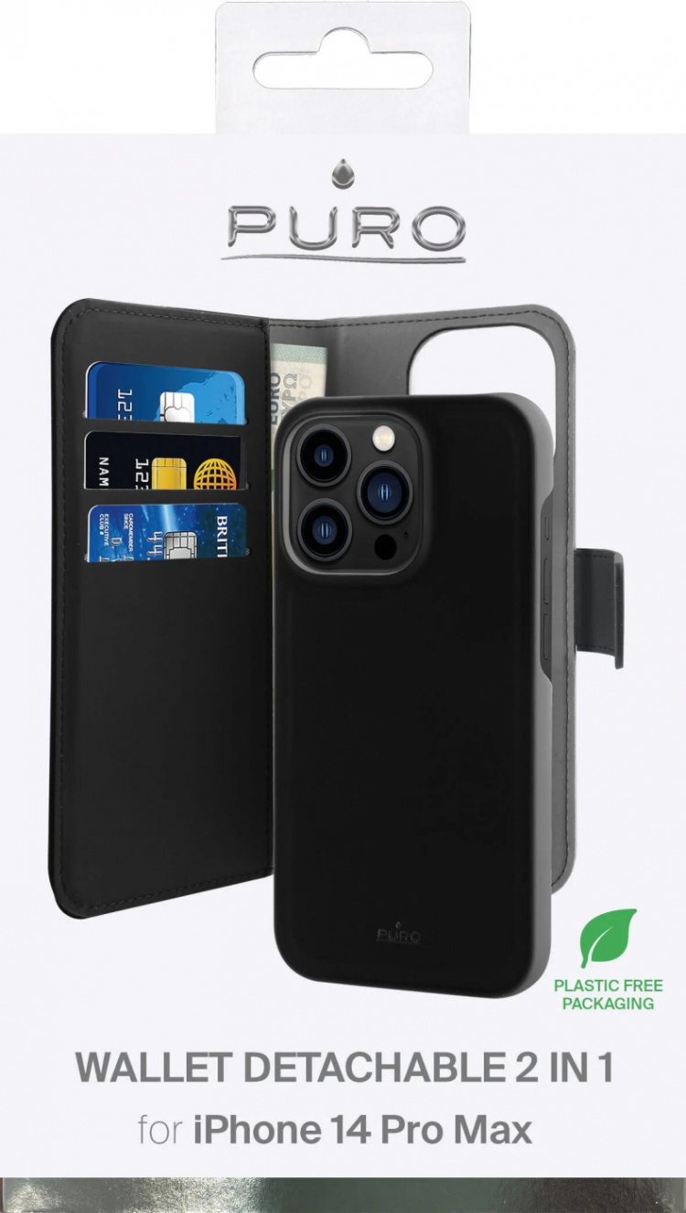 Puro iPhone 14 Pro Max Eco-Leather wallet, Black