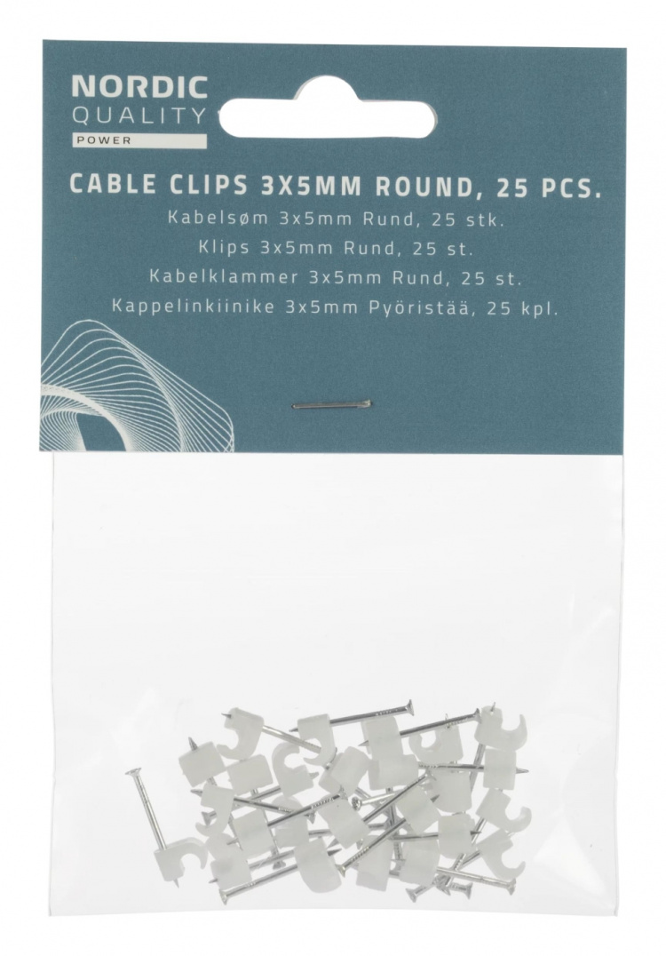 Nordic Quality Kabelklipps rund 3-5mm, Neutral, 25 st