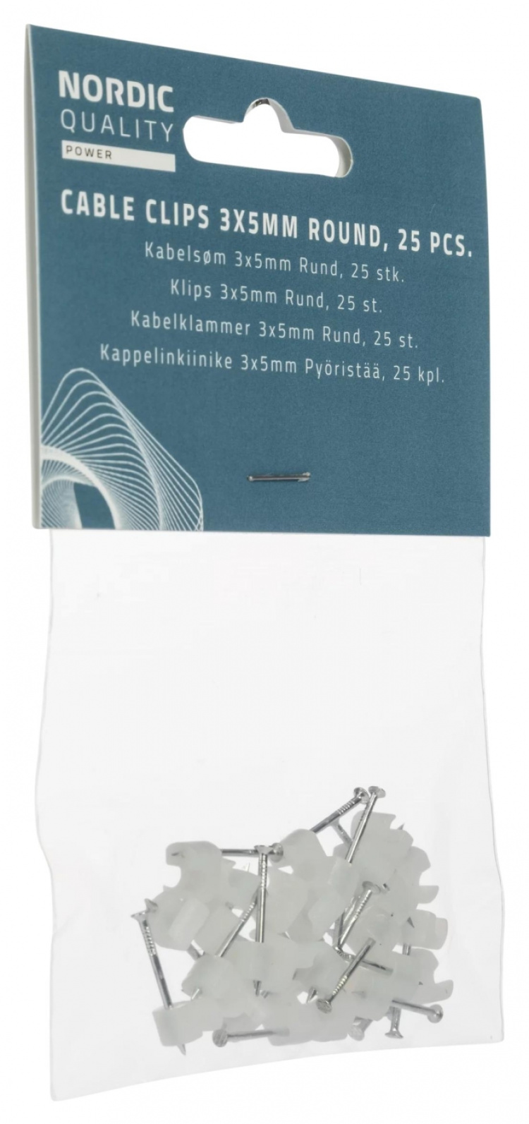 Nordic Quality Kabelklipps rund 3-5mm, Neutral, 25 st