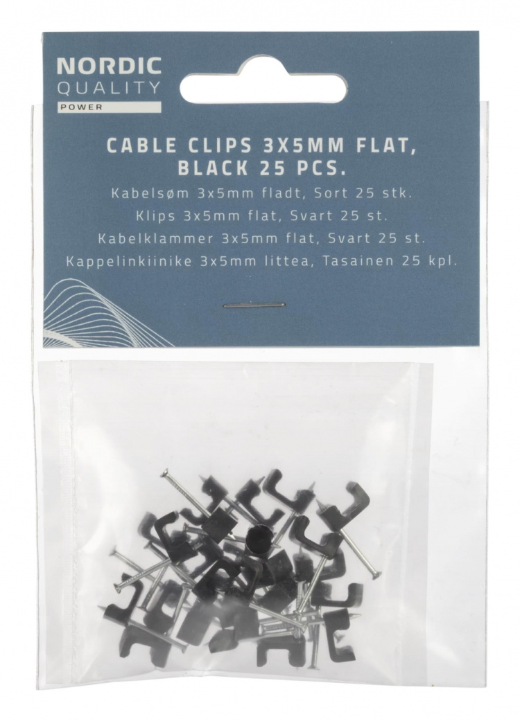 Nordic Quality Kabelklipps platt 3x5mm, Svart, 25 st
