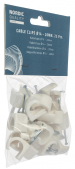 Nordic Quality Kabelklipps rund 14-20mm, Vit, 25 st