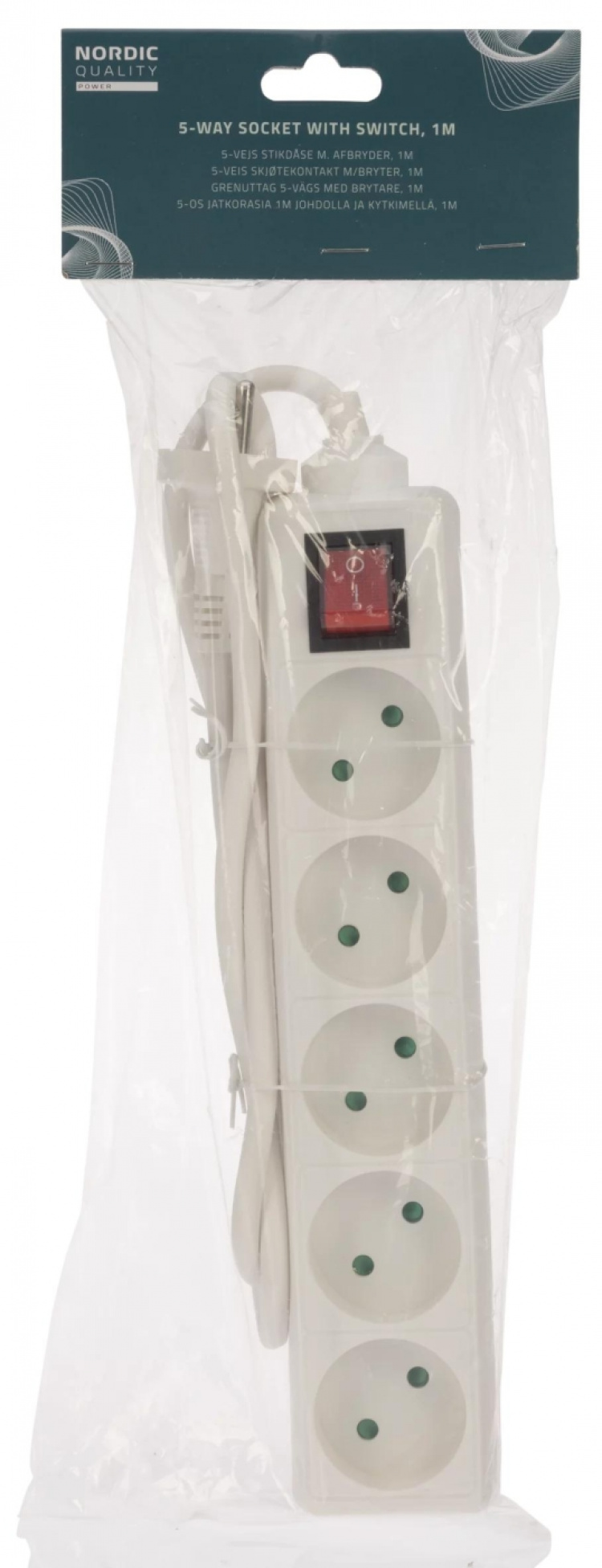 Nordic Quality 5-vägs kontakt m/brytare (D), 1m