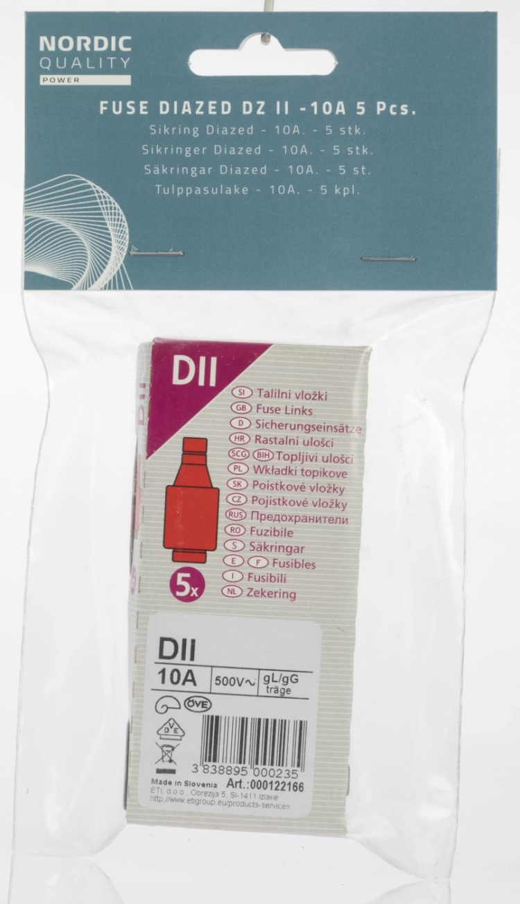 Nordic Quality Diazed DZ II fuses, 10A, 5 pcs