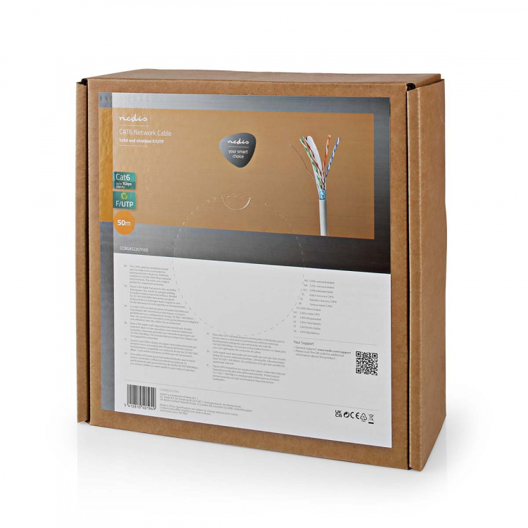 Nedis Verkkokaapeli | CAT6 | Kiinteä | F/UTP | CCA | 50.0 m | Sisäkäyttöön | Pyöreä | PVC | Harmaa | Vetolaatikko