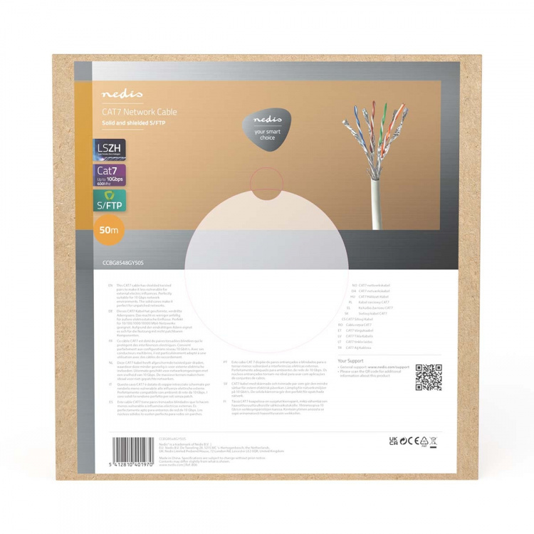 Nedis Verkkokaapeli | CAT7 | Kiinteä | S/FTP | Kupari | 50.0 m | Sisäkäyttöön | Pyöreä | LSZH | Harmaa | Vetolaatikko