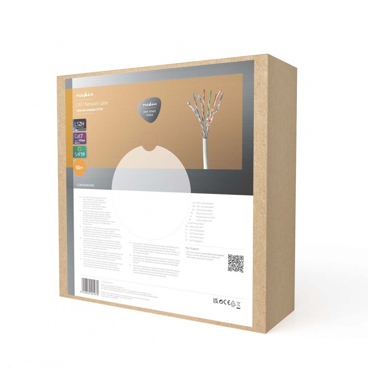 Nedis Verkkokaapeli | CAT7 | Kiinteä | S/FTP | Kupari | 50.0 m | Sisäkäyttöön | Pyöreä | LSZH | Harmaa | Vetolaatikko