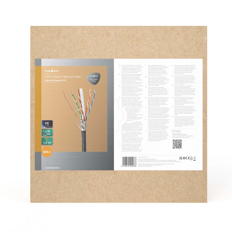 Nedis Verkkokaapeli | CAT6 | Kiinteä | S/FTP | CCA | 305.0 m | Ulkokäyttöön | Pyöreä | PE | Musta | Vetolaatikko