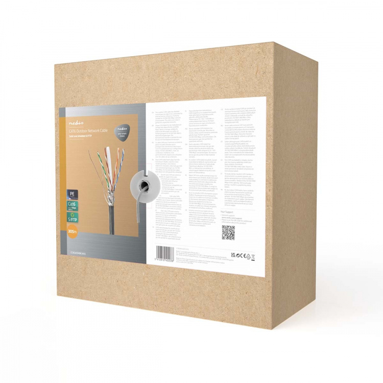 Nedis Verkkokaapeli | CAT6 | Kiinteä | S/FTP | CCA | 305.0 m | Ulkokäyttöön | Pyöreä | PE | Musta | Vetolaatikko