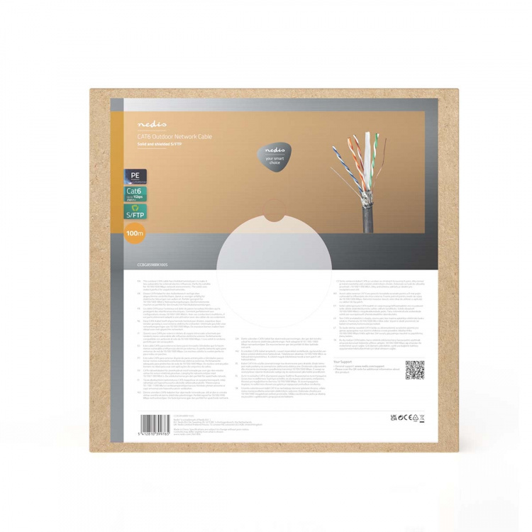 Nedis Verkkokaapeli | CAT6 | Kiinteä | S/FTP | Kupari | 100.0 m | Ulkokäyttöön | Pyöreä | PE | Musta | Vetolaatikko Nedis Verkkokaapeli | CAT6 | Kiinteä | S/FTP | Kupari | 100.0 m | Ulkokäyttöön | Pyöreä | PE | Musta | Vetolaatikko