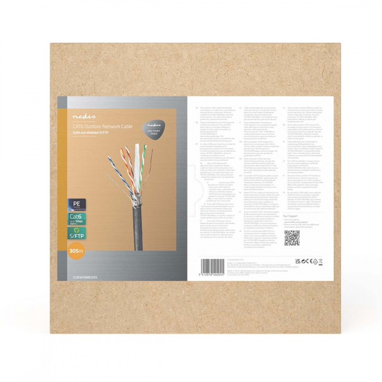 Nedis Verkkokaapeli | CAT6 | Kiinteä | S/FTP | Kupari | 305.0 m | Ulkokäyttöön | Pyöreä | PE | Musta | Vetolaatikko Nedis Verkkokaapeli | CAT6 | Kiinteä | S/FTP | Kupari | 305.0 m | Ulkokäyttöön | Pyöreä | PE | Musta | Vetolaatikko