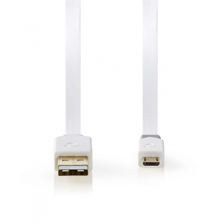 Nedis USB kaapeli | USB 2.0 | USB-A Uros | USB Micro-B Uros | 480 Mbps | Kullattu | 1.00 m | Litteä | PVC | Valkoinen | Muovipussi