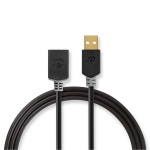Nedis USB kaapeli | USB 2.0 | USB-A Uros | USB-A Naaras | 480 Mbps | Kullattu | 3.00 m | Pyöreä | PVC | Antrasiitti | Laatikko Nedis USB kaapeli | USB 2.0 | USB-A Uros | USB-A Naaras | 480 Mbps | Kullattu | 3.00 m | Pyöreä | PVC | Antrasiitti | Laatikko