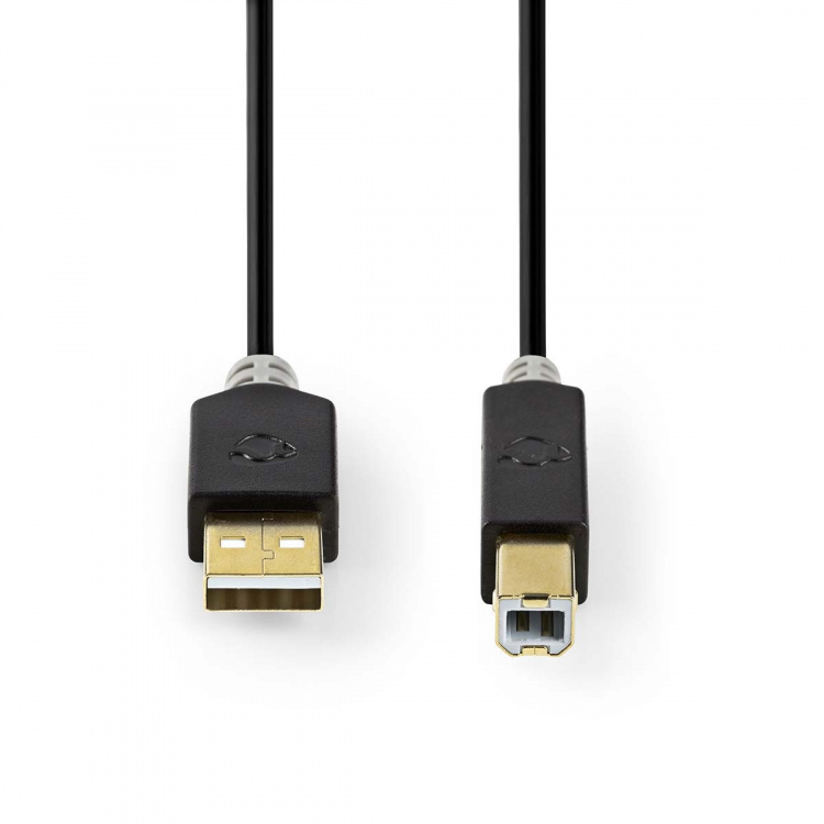 Nedis USB kaapeli | USB 2.0 | USB-A Uros | USB-B Uros | 480 Mbps | Kullattu | 3.00 m | Pyöreä | PVC | Antrasiitti | Ikkunallinen laatikko