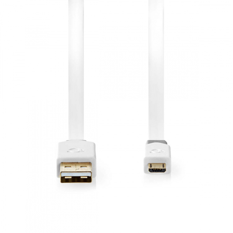 Nedis USB kaapeli | USB 2.0 | USB-A Uros | USB Micro-B Uros | 480 Mbps | Kullattu | 1.00 m | Litteä | PVC | Valkoinen | Ikkunallinen laatikko