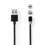 Nedis USB kaapeli | USB 2.0 | USB-A Uros | USB Micro-B Uros / USB-C™ Uros | 10 W | No Data Transfer | Niklattu | 2.00 m | Pyöreä | Nailon | Musta | Laatikko
