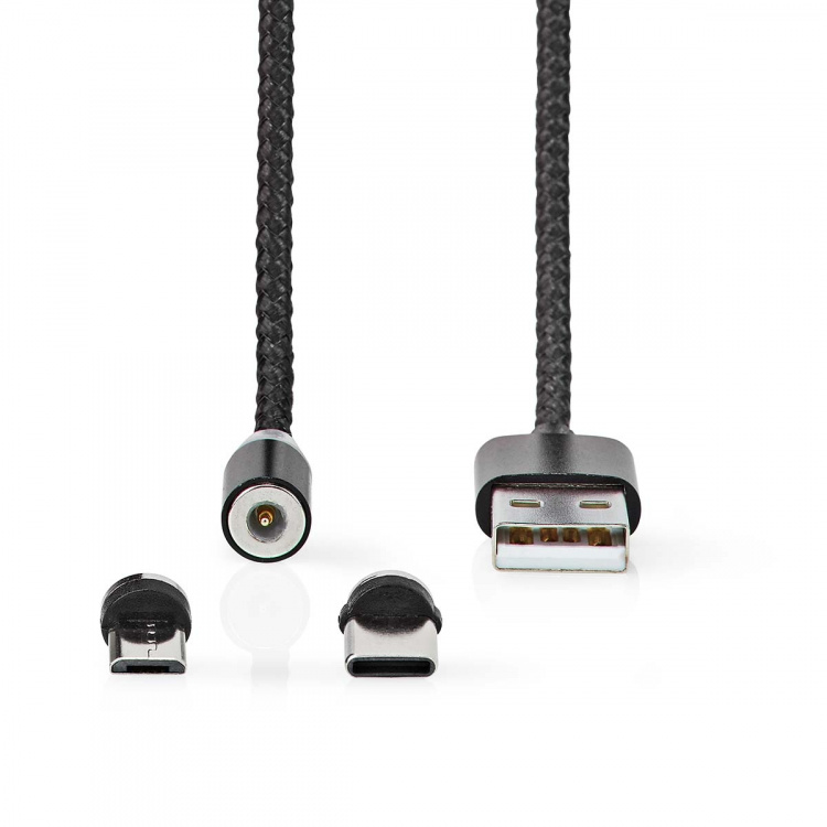 Nedis USB kaapeli | USB 2.0 | USB-A Uros | USB Micro-B Uros / USB-C™ Uros | 10 W | No Data Transfer | Niklattu | 2.00 m | Pyöreä | Nailon | Musta | Laatikko