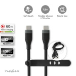 Nedis USB kaapeli | USB 2.0 | USB-C™ Uros | USB-C™ Uros | 60 W | 480 Mbps | Niklattu | 1.50 m | Pyöreä | Silikoni | Musta | Laatikko