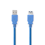 Nedis USB kaapeli | USB 3.2 Gen 1 | USB-A Uros | USB-A Naaras | 5 Gbps | Niklattu | 2.00 m | Pyöreä | PVC | Sininen | Laatikko
