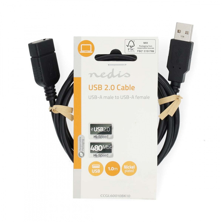 Nedis USB kaapeli | USB 2.0 | USB-A Uros | USB-A Naaras | 480 Mbps | Niklattu | 1.00 m | Pyöreä | PVC | Musta | Label Nedis USB kaapeli | USB 2.0 | USB-A Uros | USB-A Naaras | 480 Mbps | Niklattu | 1.00 m | Pyöreä | PVC | Musta | Label