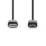 Nedis USB kaapeli | USB 2.0 | USB-C™ Uros | USB Micro-B Uros | 60 W | 480 Mbps | Niklattu | 1.00 m | Pyöreä | PVC | Musta | Label