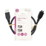 Nedis USB kaapeli | USB 3.2 Gen 1 | USB-A Uros | USB Micro-B Uros | 5 Gbps | Niklattu | 0.50 m | Pyöreä | PVC | Musta | Label