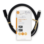 Nedis USB kaapeli | USB 3.2 Gen 1 | USB-C™ Uros | USB-C™ Naaras | 60 W | 4K@60Hz | 5 Gbps | Niklattu | 1.00 m | Pyöreä | PVC | Musta | Label