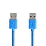 Nedis USB kaapeli | USB 3.2 Gen 1 | USB-A Uros | USB-A Uros | 5 Gbps | Niklattu | 2.00 m | Pyöreä | PVC | Sininen | Kirjekuori