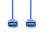 Nedis USB kaapeli | USB 3.2 Gen 1 | USB-A Uros | USB-A Uros | 5 Gbps | Niklattu | 2.00 m | Pyöreä | PVC | Sininen | Kirjekuori